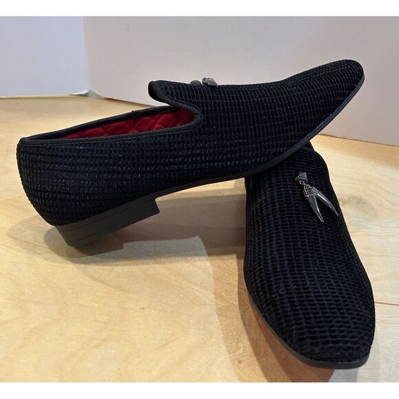 La Milano Men Shoes Vienna Black Red Bottoms Sz 11 Velvet Loafers main image 11